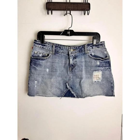 Destressed Denim Mini Skirt Size 15 #0640 - Picture 1 of 5